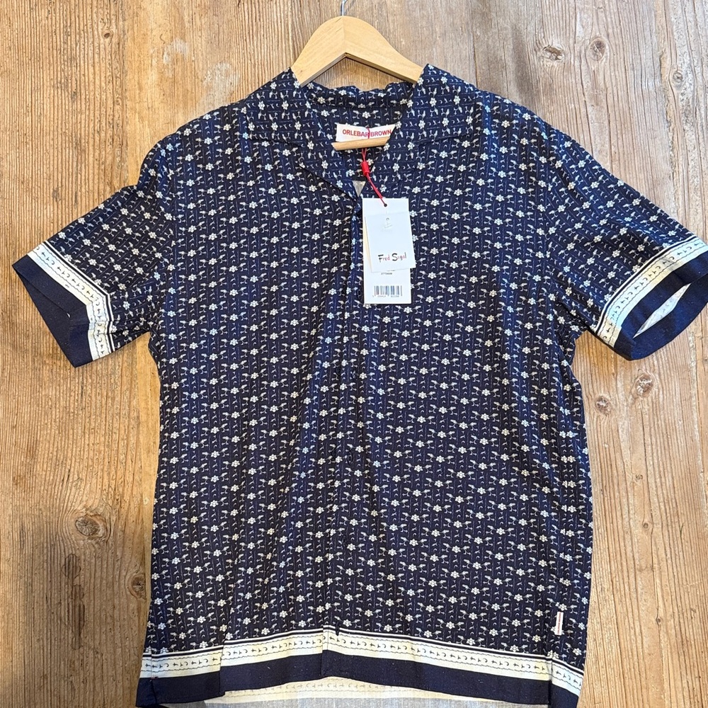 Orlebar Brown Navy and White Floral Shirt